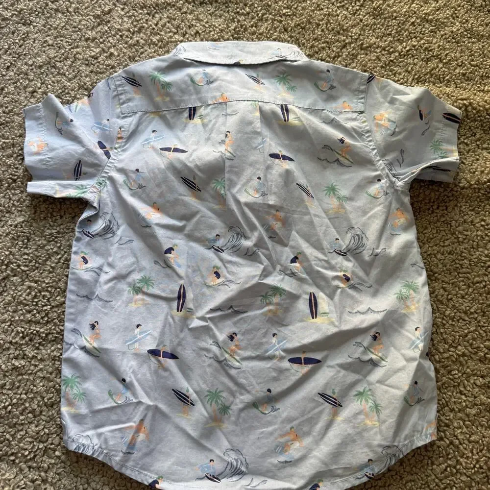 NWT Janie and Jack Toddler Boy SS Poplin Heather Blue Surfer Print Sz 3